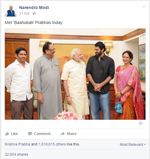 Narendra modi facebook prabhas met