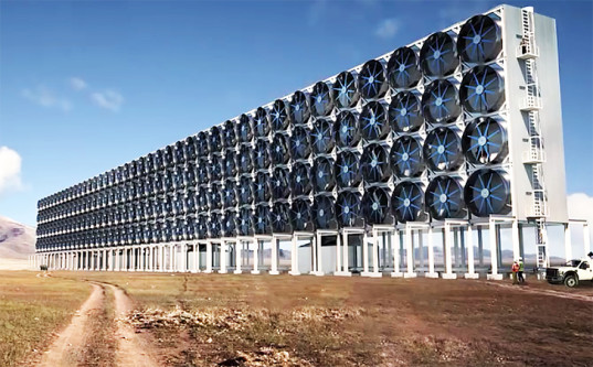 A giant wall that sucks in carbondioxide out of air and produces fuel
