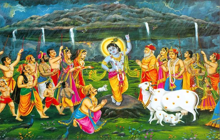 Krishna-lifting-Govardhan-Hill