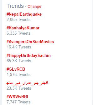 Twitter trending Nepal Earthquake 1