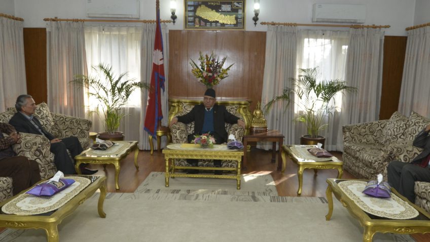 Dr Bhattarai, Yadav meet PM Dahal together