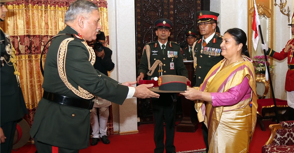 President Bhandari confers title of honorary general on Indian Chief of Army